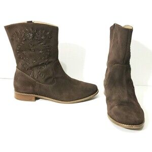 Jack Rogers Boots Womens 8.5 M Kaitlin Brown Suede Leather Stitches Mid Calf